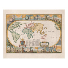 Load image into Gallery viewer, Digitally Restored and Enhanced 1681 Moxon Map of the Earth Print - Biblical World Map Garden of Eden Creation Panels Noah - Stuart Era - Archival Print
