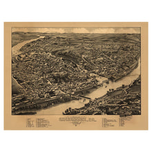 Cargar imagen en el visor de la galería, Digitally Restored and Enhanced 1881 Birds Eye View Sherbrooke Quebec Print - Eastern Townships Magog River Mill Town - Victorian Era - Archival Print
