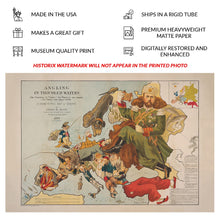 Load image into Gallery viewer, Digitally Restored and Enhanced 1899 Satirical Map of Europe Print - Fred Rose Angling in Troubled Waters Colonial Caricature - Victorian Era - Archival Print
