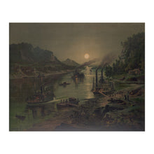 Cargar imagen en el visor de la galería, Digitally Restored and Enhanced 1880 Moonrise on the Ohio Print - River Steamboat Cincinnati Gilded Age Landscape Art - Paddlewheel Era - Archival Print
