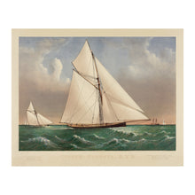 Cargar imagen en el visor de la galería, Digitally Restored and Enhanced 1885 Cutter Genesta Print - Currier Ives Yacht Racing Royal Squadron Gilded Age Maritime - British Sail - Archival Print
