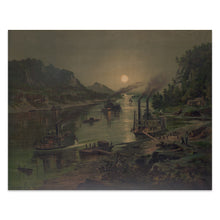 Cargar imagen en el visor de la galería, Digitally Restored and Enhanced 1880 Moonrise on the Ohio Print - River Steamboat Cincinnati Gilded Age Landscape Art - Paddlewheel Era - Archival Print
