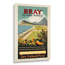 Load image into Gallery viewer, Digitally Restored and Enhanced 1930 Bray Ireland Seaside Travel Poster - Irish Coastal Resort Waterfront - Golden Age of Travel Art - County Wicklow Coastline
