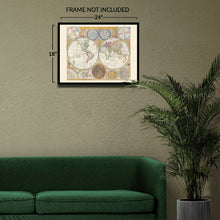 Load image into Gallery viewer, Digitally Restored and Enhanced 1794 Dunn World Map in Hemispheres Print - Georgian Double Globe Captain Cook Voyages Astronomy - Enlightenment - Archival Print
