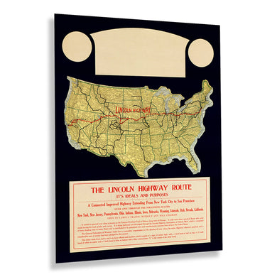 Digitally Restored and Enhanced 1845 Lincoln Highway Map Poster - Vintage Map Print of The Lincoln Highway Route from New York City to San Francisco