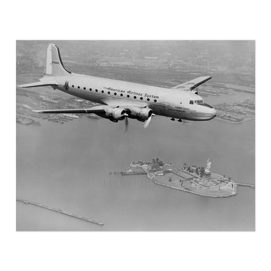 Digitally Restored and Enhanced 1945 American Airlines Photo Print - Vintage American Airlines Plane DC-4 Flying Over Statue of Liberty Poster Wall Art