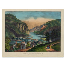 Cargar imagen en el visor de la galería, Digitally Restored and Enhanced 1856 View of Harpers Ferry Print - Currier Ives Potomac River Blue Ridge Mountains - Antebellum Era - Archival Print
