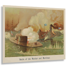 Cargar imagen en el visor de la galería, Digitally Restored and Enhanced 1889 Battle of Monitor and Merrimac Civil War Ironclad Naval Print - American Military History - Archival Reproduction

