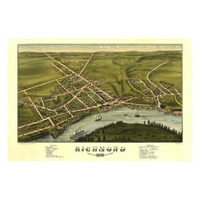 Load image into Gallery viewer, Digitally Restored and Enhanced 1878 Birds Eye View Richmond Maine Print - Ruger Kennebec River Shipbuilding Ice Harvest - Gilded Age - Archival Print
