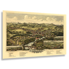 Load image into Gallery viewer, Digitally Restored and Enhanced 1889 Birds Eye View Henniker New Hampshire Print - Norris Contoocook River Mill Town Academy - Victorian Era - Archival Print
