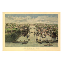 Load image into Gallery viewer, Digitally Restored and Enhanced 1855 Birds Eye View Oswego New York Print - Lake Ontario Harbor Great Lakes Port Panorama - Antebellum - Archival Print
