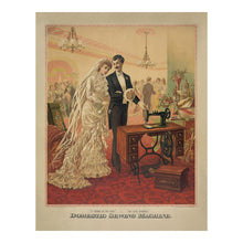Load image into Gallery viewer, Digitally Restored and Enhanced 1882 Domestic Sewing Machine Print - Victorian Wedding Gift Advertising Gilded Age Art - Bridal Decor - Archival Print
