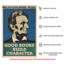 Load image into Gallery viewer, Digitally Restored and Enhanced 1925 Religious Book Week Good Books Build Character Poster - Vintage Library Promotion Art - Archival Reproduction
