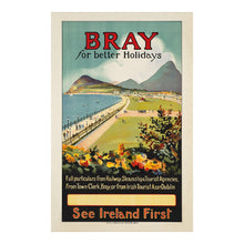 Load image into Gallery viewer, Digitally Restored and Enhanced 1930 Bray Ireland Seaside Travel Poster - Irish Coastal Resort Waterfront - Golden Age of Travel Art - County Wicklow Coastline
