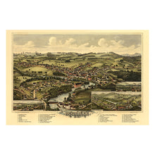 Load image into Gallery viewer, Digitally Restored and Enhanced 1889 Birds Eye View Henniker New Hampshire Print - Norris Contoocook River Mill Town Academy - Victorian Era - Archival Print
