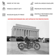 Load image into Gallery viewer, Digitally Restored and Enhanced 1937 Sally Halterman Motorcycle Print - Washington DC First Woman Licensee Pioneer - Depression Era - Archival Print
