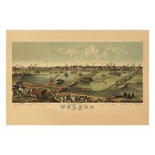 Cargar imagen en el visor de la galería, Digitally Restored and Enhanced 1876 Toledo Ohio Birds Eye View Map - Maumee River Panorama - Gilded Age City Plan - Great Lakes Port
