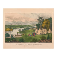 Cargar imagen en el visor de la galería, Digitally Restored and Enhanced 1856 Upper Mississippi Indian Village Print - Currier Ives River Landscape Native American - Antebellum - Archival Print
