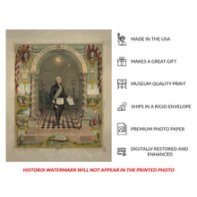 Cargar imagen en el visor de la galería, Digitally Restored and Enhanced 1866 Washington as a Freemason Print - Masonic Lodge Regalia Founding Father Portrait - Reconstruction Era - Archival Print
