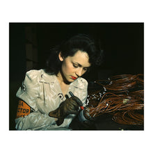 Cargar imagen en el visor de la galería, Digitally Restored and Enhanced 1942 Woman Aircraft Worker Print - WWII Rosie Riveter Defense Factory California - Home Front Heritage - Archival Print
