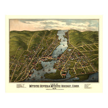 Cargar imagen en el visor de la galería, Digitally Restored and Enhanced 1879 Birds Eye View Mystic River Connecticut Print - Bailey Shipbuilding Clipper Ship Yard - Gilded Age - Archival Print
