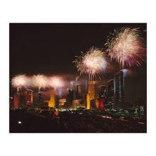 Load image into Gallery viewer, Digitally Restored and Enhanced Houston Texas Fireworks Skyline Print - Night Cityscape Celebration Photography - American Metropolis - Archival Print
