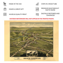 Load image into Gallery viewer, Digitally Restored and Enhanced 1877 Birds Eye View North Berwick Maine Print - Ruger York County Great Works River Mill - Gilded Age - Archival Print
