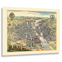 Load image into Gallery viewer, Digitally Restored and Enhanced 1655 Paris France Panoramic City View Print - Baroque Seine River Skyline - Palaces Gardens and City Gates - Museum-Quality Print
