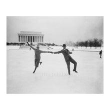 Load image into Gallery viewer, Digitally Restored and Enhanced 1930 Ice Skating Lincoln Memorial Print - Washington DC Reflecting Pool Winter Scene - National Mall - Archival Print
