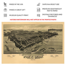 Load image into Gallery viewer, Digitally Restored and Enhanced 1886 Birds Eye View Peaks Island Maine Print - Morris Portland Harbor Casco Bay Resort - Gilded Age - Archival Print
