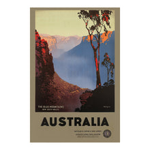 Cargar imagen en el visor de la galería, Digitally Restored and Enhanced 1930 Blue Mountains New South Wales Australia Travel Poster - Golden Age Tourism Art - Vintage Mountain Landscape Print
