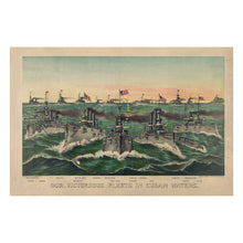 Load image into Gallery viewer, Digitally Restored and Enhanced 1898 Our Victorious Fleets in Cuban Waters Print - Currier Ives Spanish American War Navy - Santiago - Archival Print
