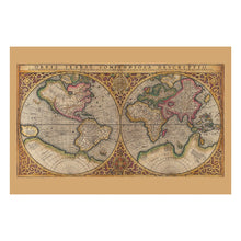 Load image into Gallery viewer, Digitally Restored and Enhanced 1587 Mercator World Map Print - Rumold Double Hemisphere Renaissance Terra Australis Globe - Age of Discovery - Archival Print
