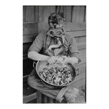 Load image into Gallery viewer, Digitally Restored and Enhanced 1917 Soldier Gas Mask Onions Print - WWI Camp Kearny Military Humor Photograph - Home Front Heritage - Archival Print
