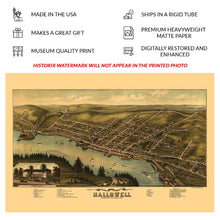 Load image into Gallery viewer, Digitally Restored and Enhanced 1878 Birds Eye View Hallowell Maine Print - Ruger Kennebec River Granite Quarry Town - Gilded Age - Archival Print
