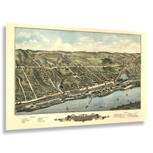 Cargar imagen en el visor de la galería, Digitally Restored and Enhanced 1877 Birds Eye View Windsor Locks Connecticut Print - Bailey Connecticut River Canal Mill - Gilded Age - Archival Print
