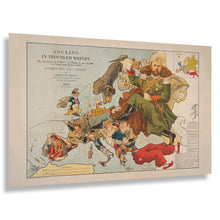 Load image into Gallery viewer, Digitally Restored and Enhanced 1899 Satirical Map of Europe Print - Fred Rose Angling in Troubled Waters Colonial Caricature - Victorian Era - Archival Print
