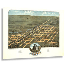 Load image into Gallery viewer, Digitally Restored and Enhanced 1870 Austin Minnesota Birds Eye View Map - Gilded Age Mower County - Panoramic Town View Art - Cedar River Upper Midwest
