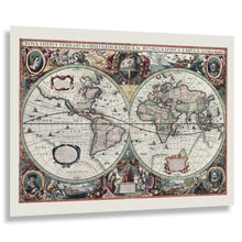 Cargar imagen en el visor de la galería, Digitally Restored and Enhanced 1630 Hondius Double Hemisphere World Map Print - Dutch Golden Age Mercator Atlas California Island - Amsterdam - Archival Print
