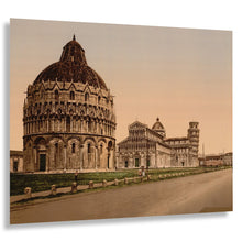 Cargar imagen en el visor de la galería, Digitally Restored and Enhanced 1890 Pisa Cathedral Square Italy Print - Photochrom Leaning Tower Piazza dei Miracoli Tuscany - Victorian Era - Archival Print
