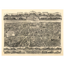 Cargar imagen en el visor de la galería, Digitally Restored and Enhanced 1897 Birds Eye View Newton Centre Massachusetts Print - Bailey Middlesex County Boston Suburb - Gilded Age - Archival Print
