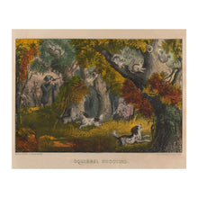 Cargar imagen en el visor de la galería, Digitally Restored and Enhanced 1852 Squirrel Shooting Print - Currier Ives Hunting Dogs Woodland Sporting Antebellum - Field Sports - Archival Print
