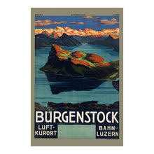 Cargar imagen en el visor de la galería, Digitally Restored and Enhanced 1925 Lake Lucerne Switzerland Travel Poster - Mountain Funicular Railway View - Early Twentieth Century Tourism Art - Central Swiss Lakes
