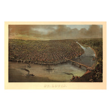 Cargar imagen en el visor de la galería, Digitally Restored and Enhanced 1873 Birds Eye View Saint Louis Missouri Print - Mississippi River Steamboat Levee Panorama - Gilded Age - Archival Print
