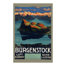 Cargar imagen en el visor de la galería, Digitally Restored and Enhanced 1925 Lake Lucerne Switzerland Travel Poster - Mountain Funicular Railway View - Early Twentieth Century Tourism Art - Central Swiss Lakes
