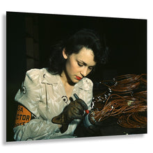 Cargar imagen en el visor de la galería, Digitally Restored and Enhanced 1942 Woman Aircraft Worker Print - WWII Rosie Riveter Defense Factory California - Home Front Heritage - Archival Print
