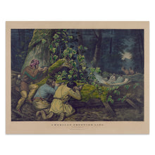 Cargar imagen en el visor de la galería, Digitally Restored and Enhanced 1862 American Frontier Life Hunters Stratagem Print - Currier Ives Western Wilderness - Civil War Era - Archival Print
