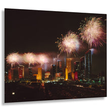 Load image into Gallery viewer, Digitally Restored and Enhanced Houston Texas Fireworks Skyline Print - Night Cityscape Celebration Photography - American Metropolis - Archival Print
