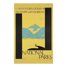Cargar imagen en el visor de la galería, Digitally Restored and Enhanced 1934 Mountain Lake Fishing Travel Poster - New Deal Era - Outdoor Recreation Art - Angler Cabin Lodge Wilderness Scene
