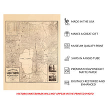 Load image into Gallery viewer, Digitally Restored and Enhanced 1874 Lake Tahoe Topographic Survey Map - Gilded Age - Relief Cartography Art - Sierra Nevada California Border
